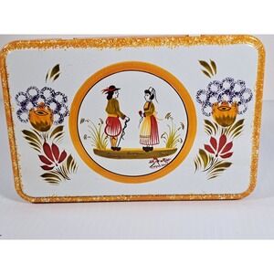 Vintage Massilly France HB Henriot Quimper Tin Folk Art Breton Couple Hinged Lid